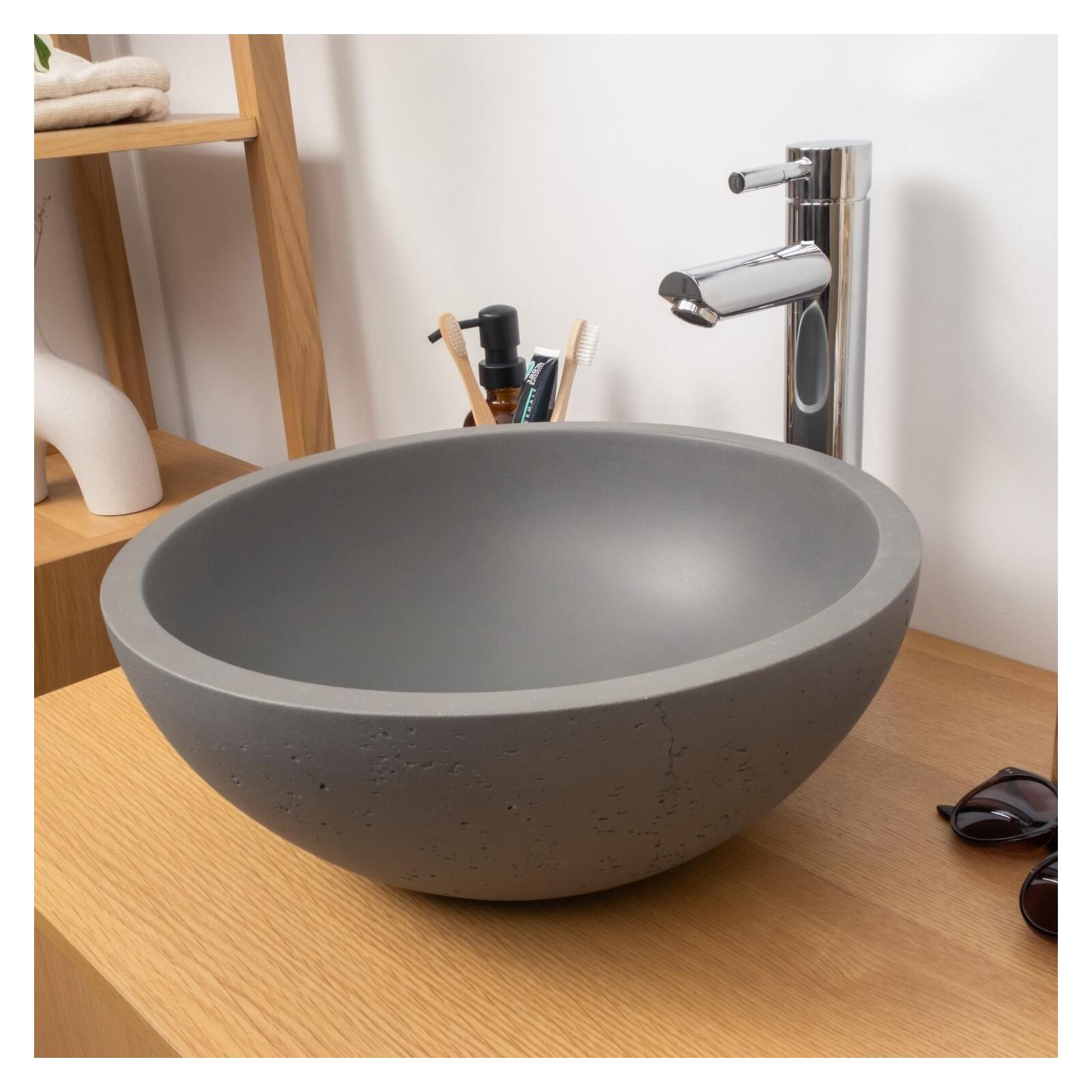 Vasque à poser bol en béton travertin 36,2cm