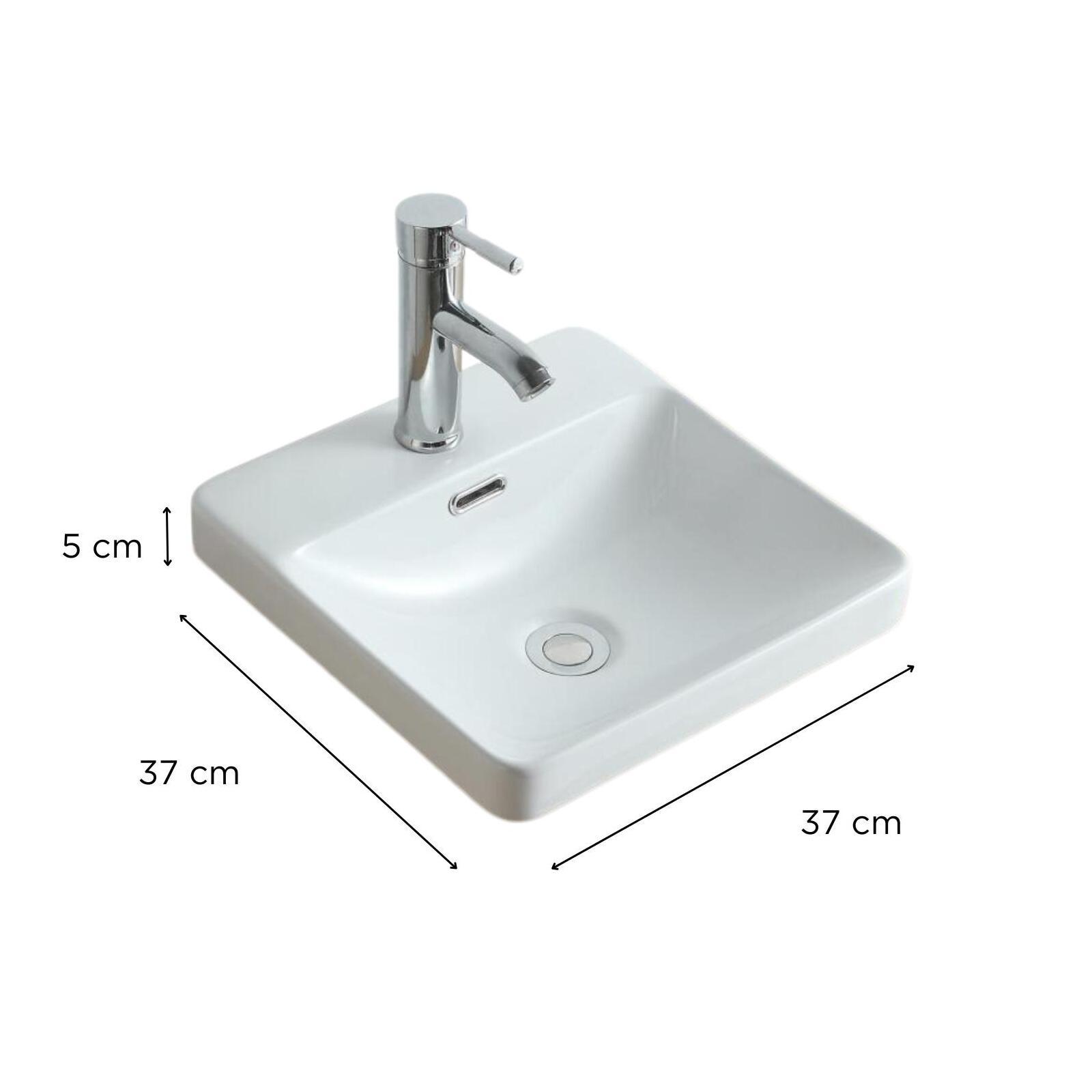 Vasque semi encastrée carrée en céramique blanche 37cm