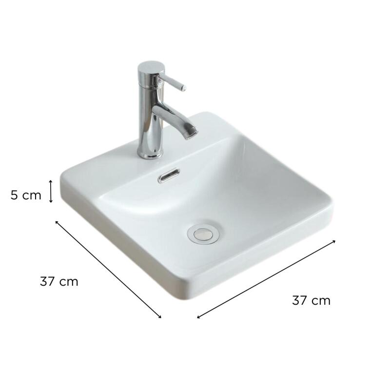 Vasque semi encastrée carrée en céramique blanche 37cm