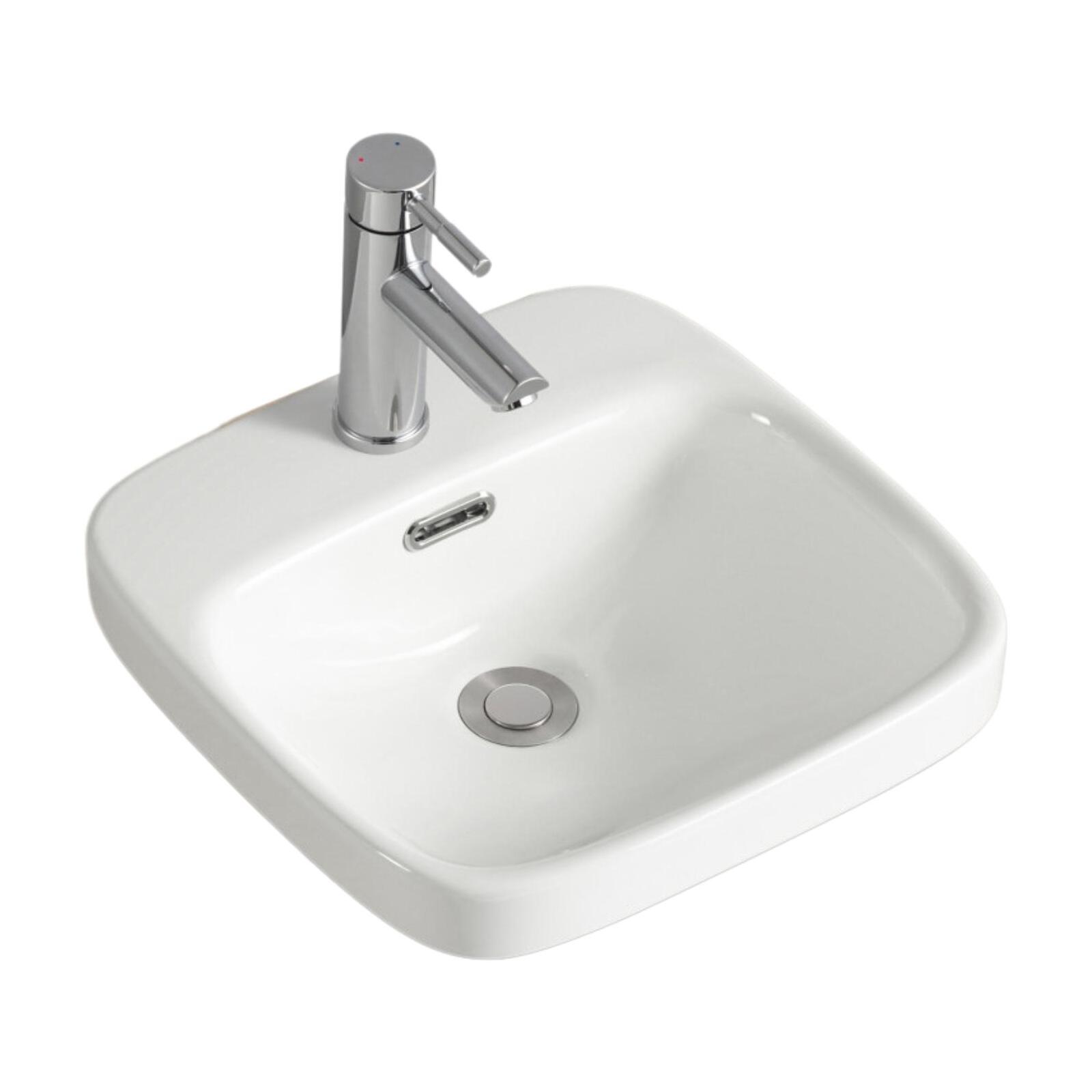 Vasque semi encastrée carrée en céramique blanche 37cm