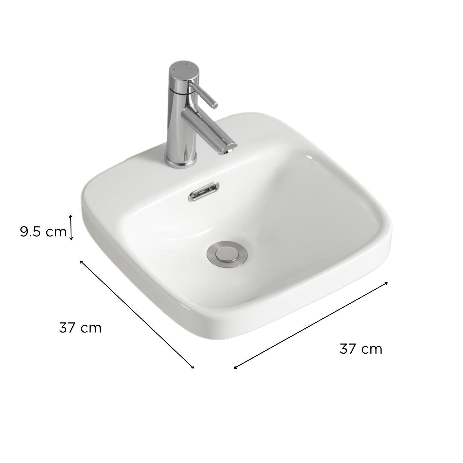 Vasque semi encastrée carrée en céramique blanche 37cm