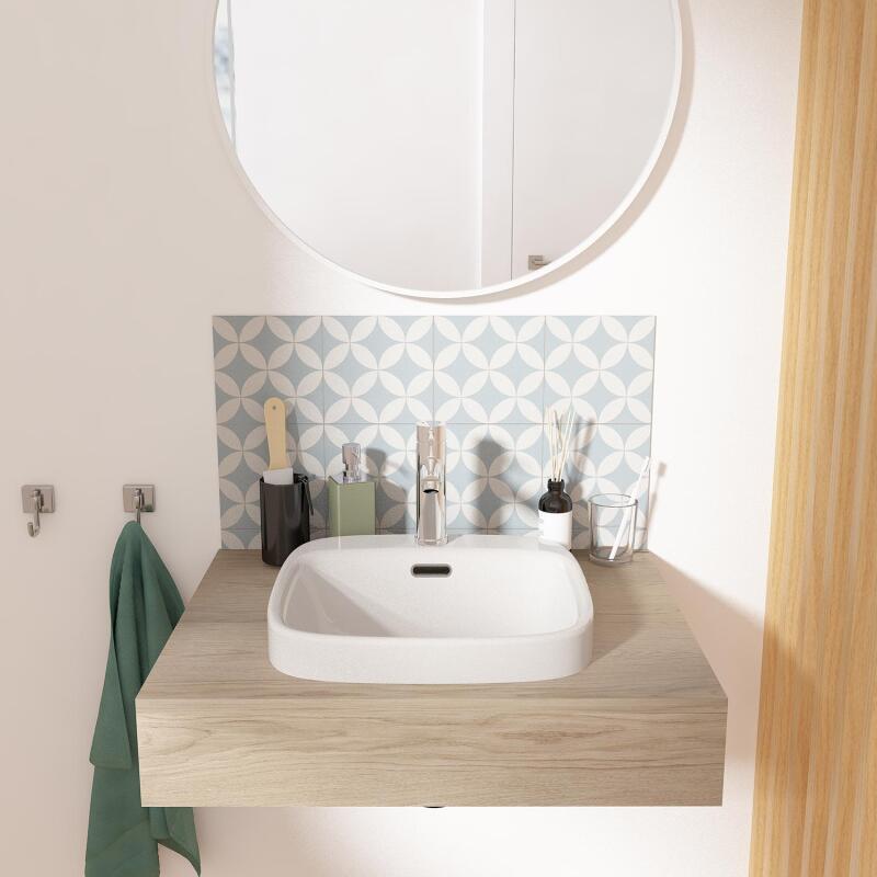 Vasque semi encastrée carrée en céramique blanche 37cm