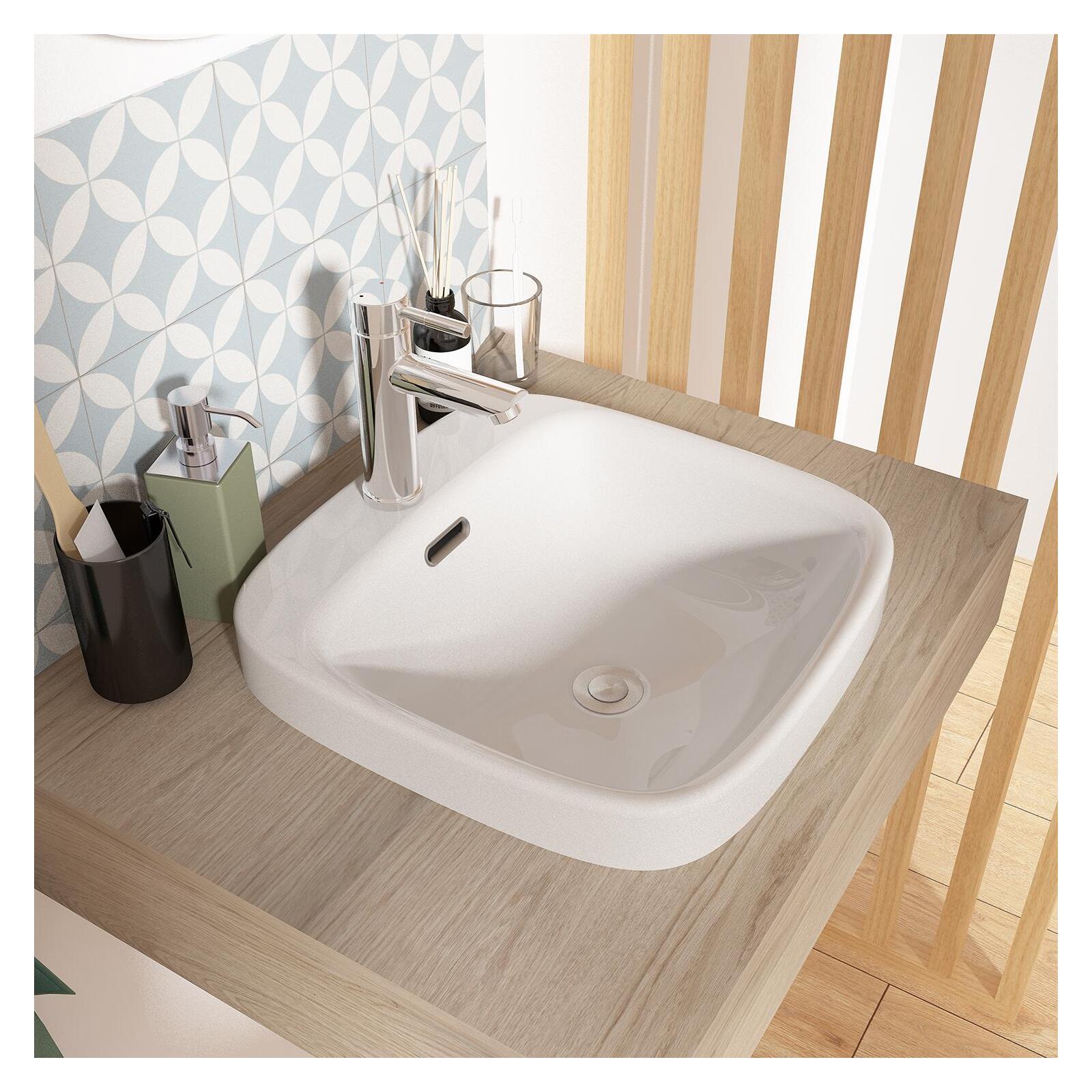 Vasque semi encastrée carrée en céramique blanche 37cm