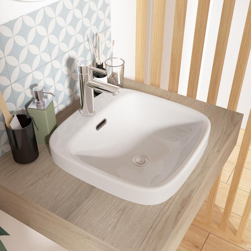 Vasque semi encastrée carrée en céramique blanche 37cm