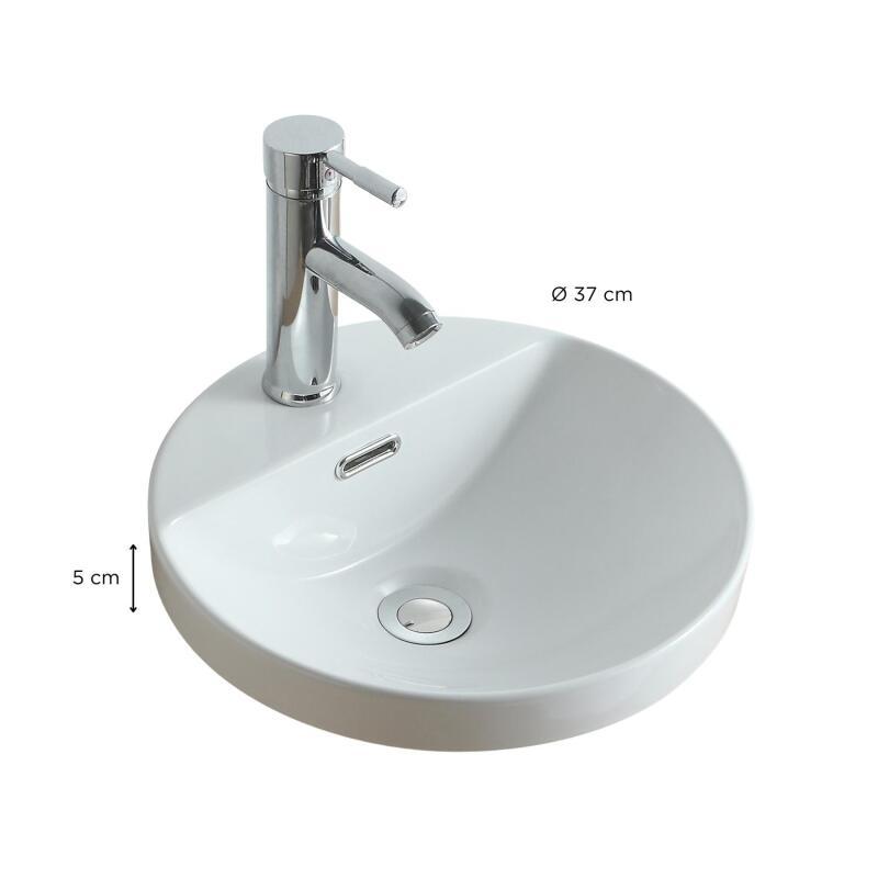 Vasque semi encastrée ronde en céramique blanche 37cm