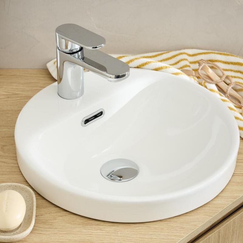 Vasque semi encastrée ronde en céramique blanche 37cm