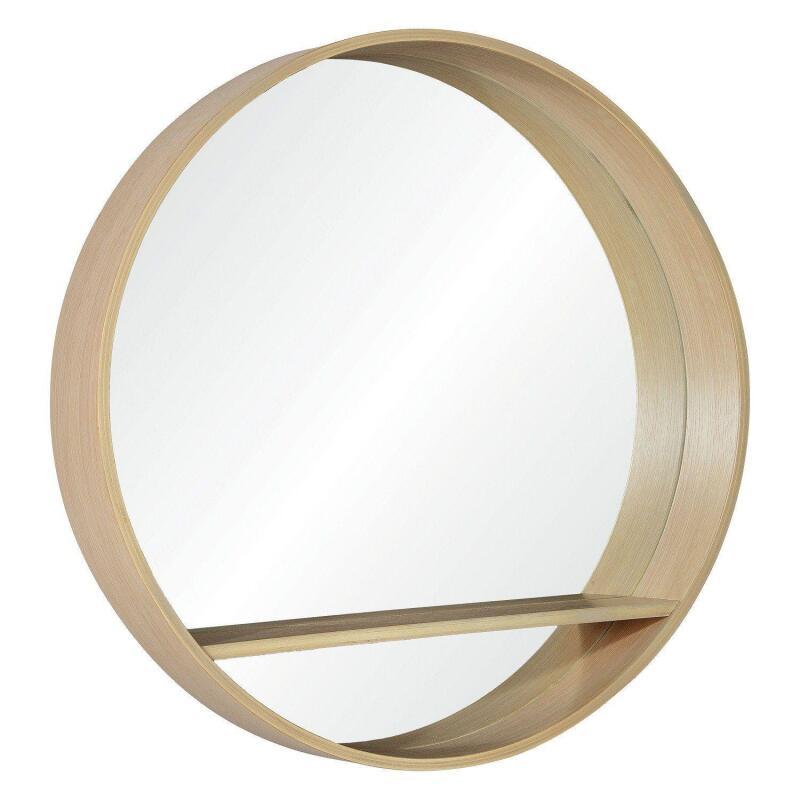 Miroir rond en chêne avec étagère 60 cm OBLO