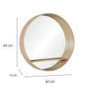 Miroir rond en chêne avec étagère 60 cm OBLO