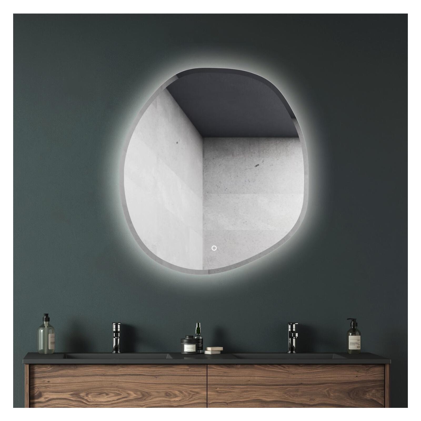 Miroir LED organique D60/80cm à bords biseautés