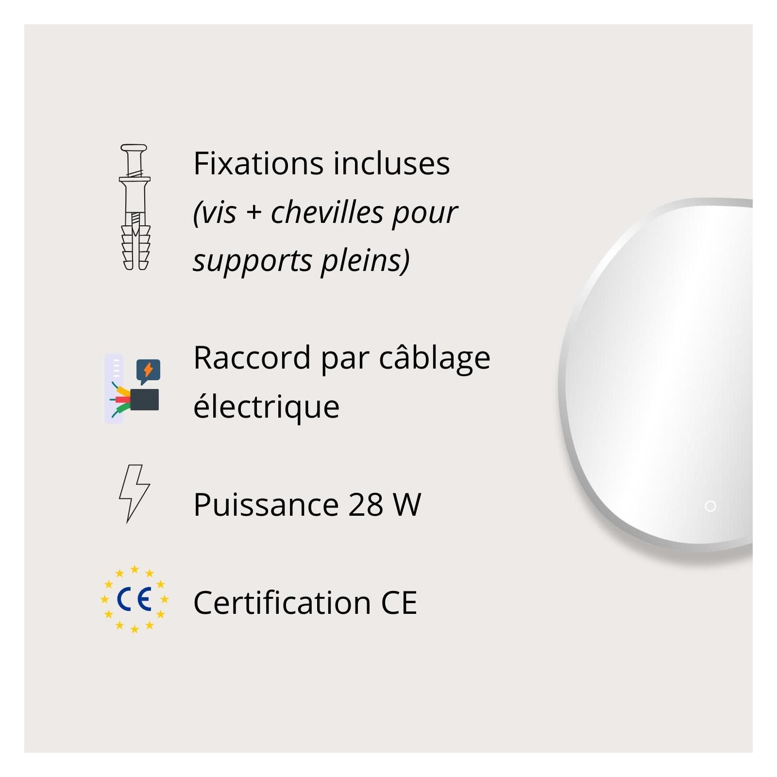 Miroir LED organique D60/80cm à bords biseautés