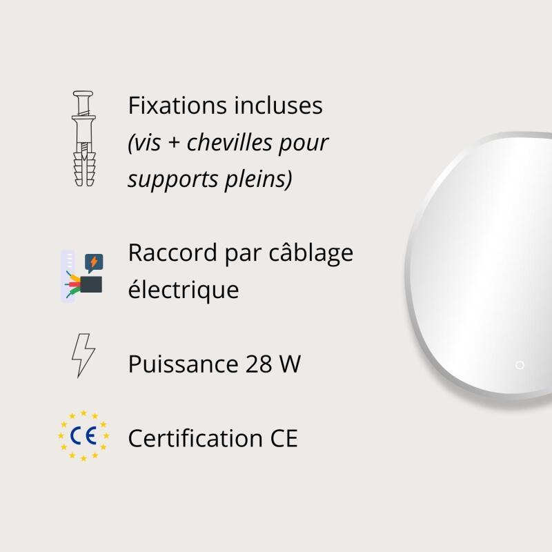 Miroir LED organique D60/80cm à bords biseautés