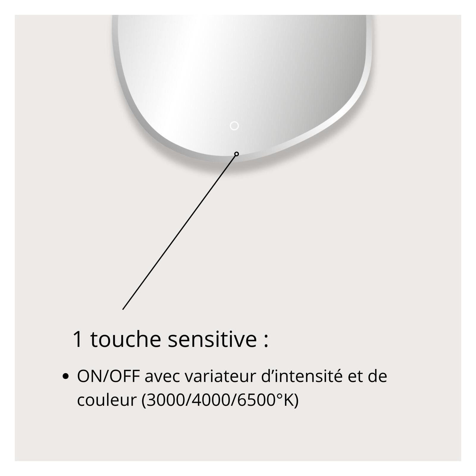 Miroir LED organique D60/80cm à bords biseautés