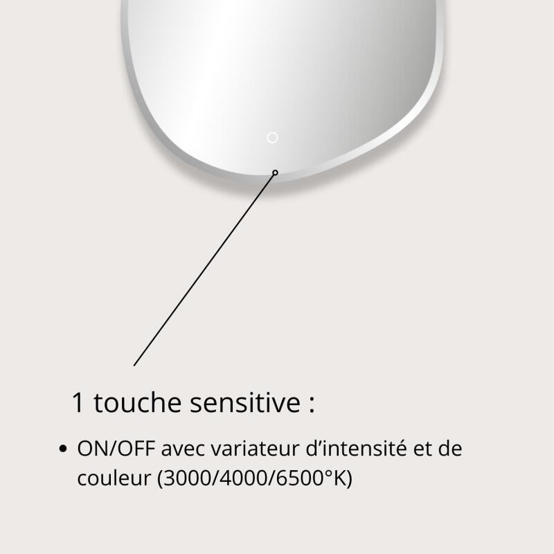 Miroir LED organique D60/80cm à bords biseautés