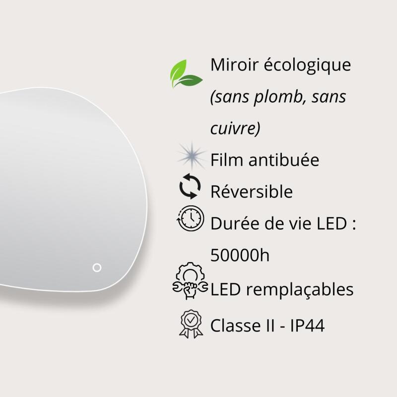 Miroir LED galet L80/120cm antibuée
