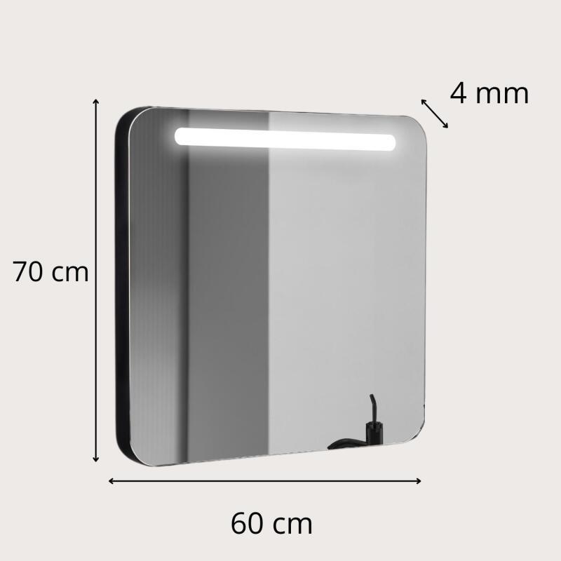 Miroir LED avec cadre en alu noir 60x70cm