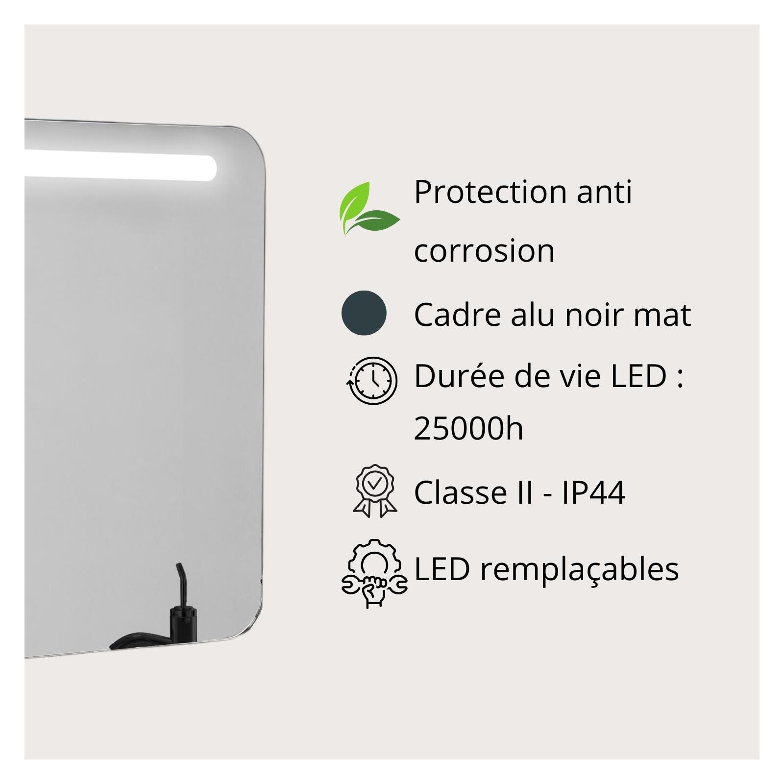 Miroir LED avec cadre en alu noir 60x70cm Miroir LED avec cadre en alu noir 60x70cm