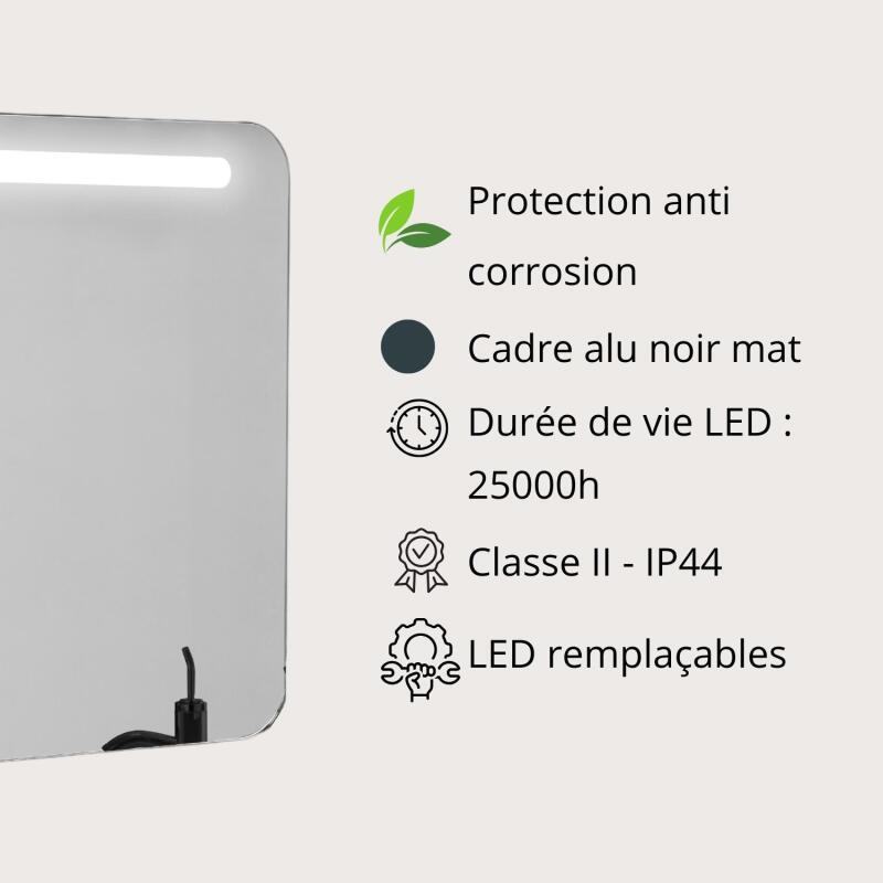 Miroir LED avec cadre en alu noir 60x70cm