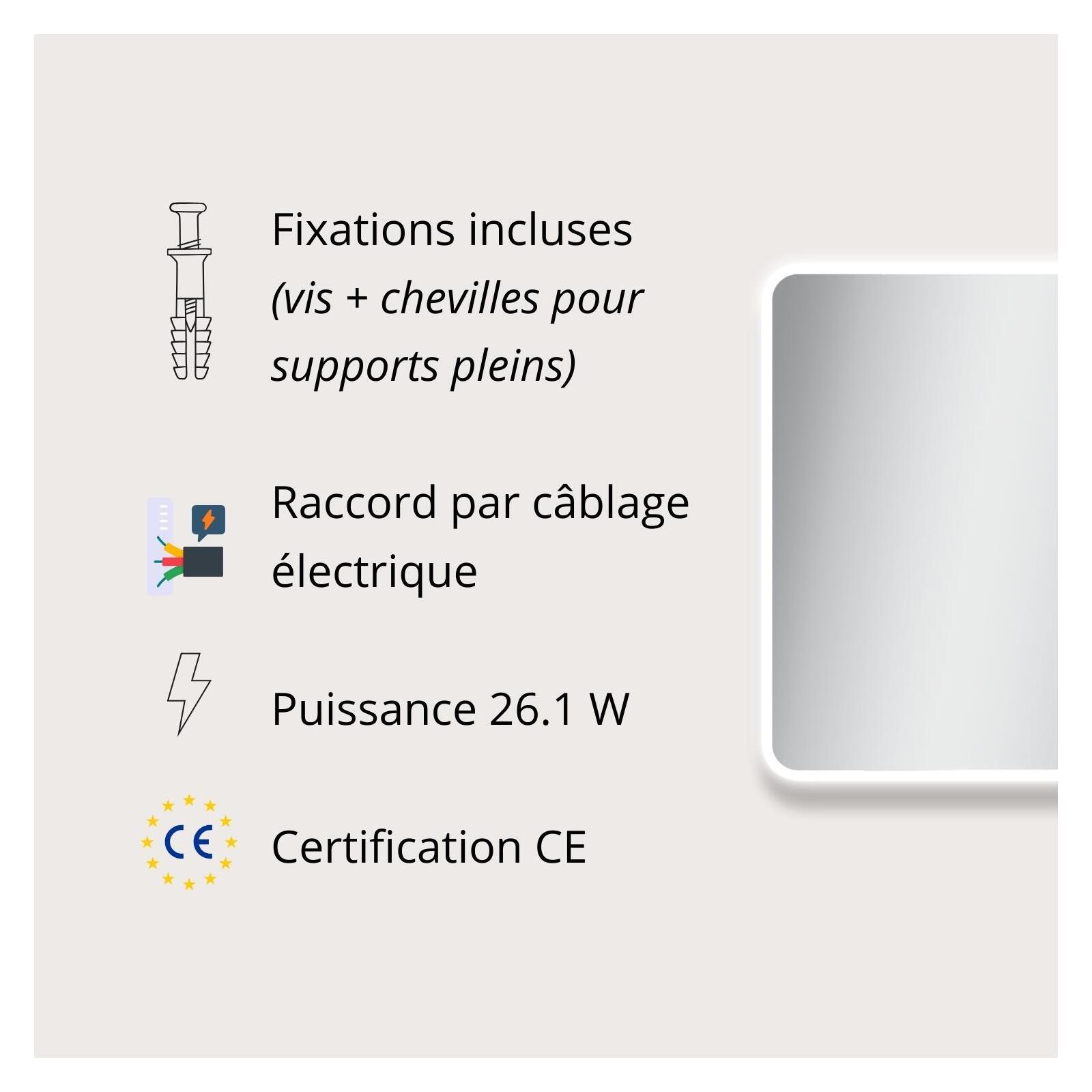 Miroir LED rectangulaire L60/80/90/120cm avec cadre rétro-éclairé