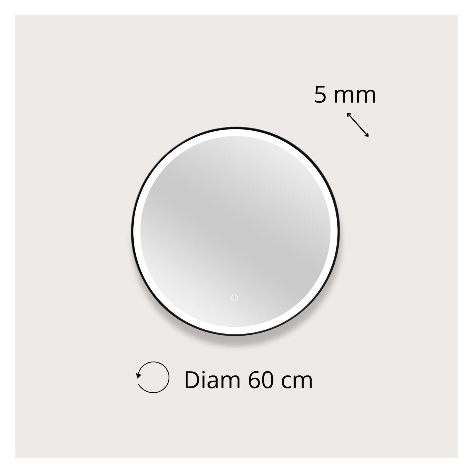 Miroir LED rond D60cm avec cadre alu noir