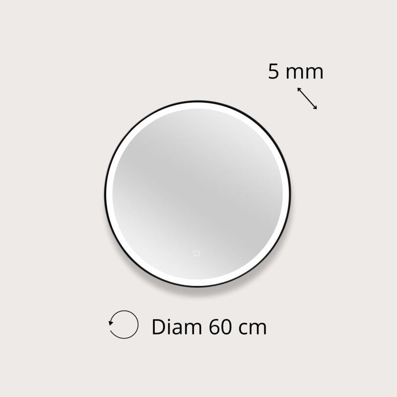 Miroir LED rond D60cm avec cadre alu noir