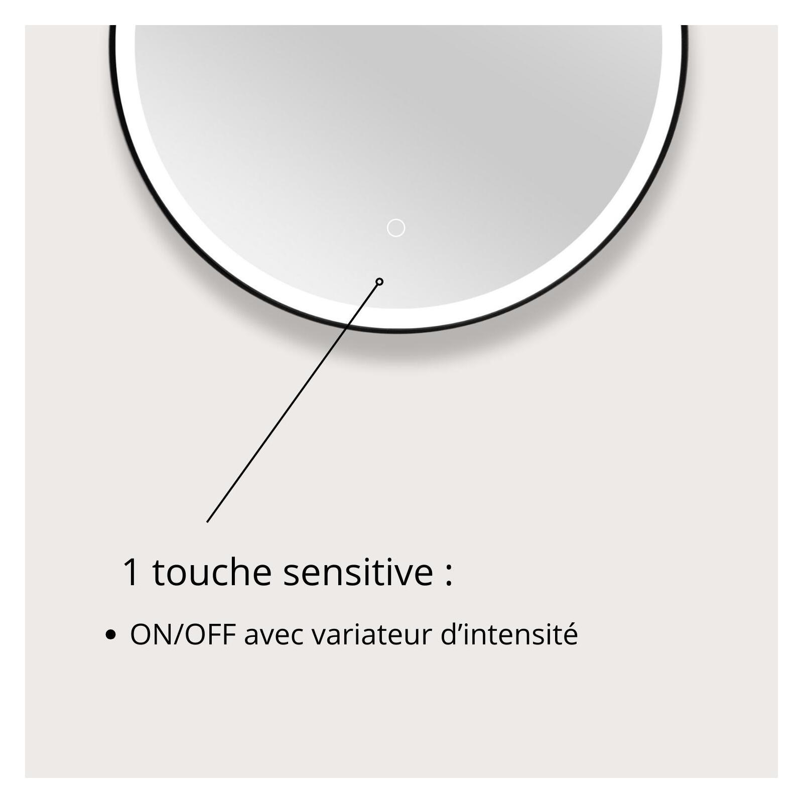 Miroir LED rond D60cm avec cadre alu noir