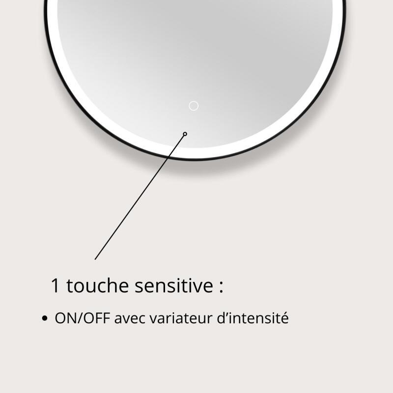 Miroir LED rond D60cm avec cadre alu noir