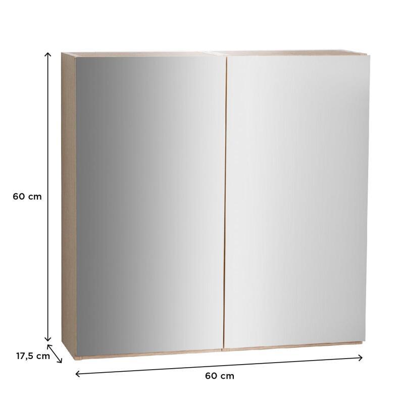Armoire de toilette 60cm décor chêne double porte miroir