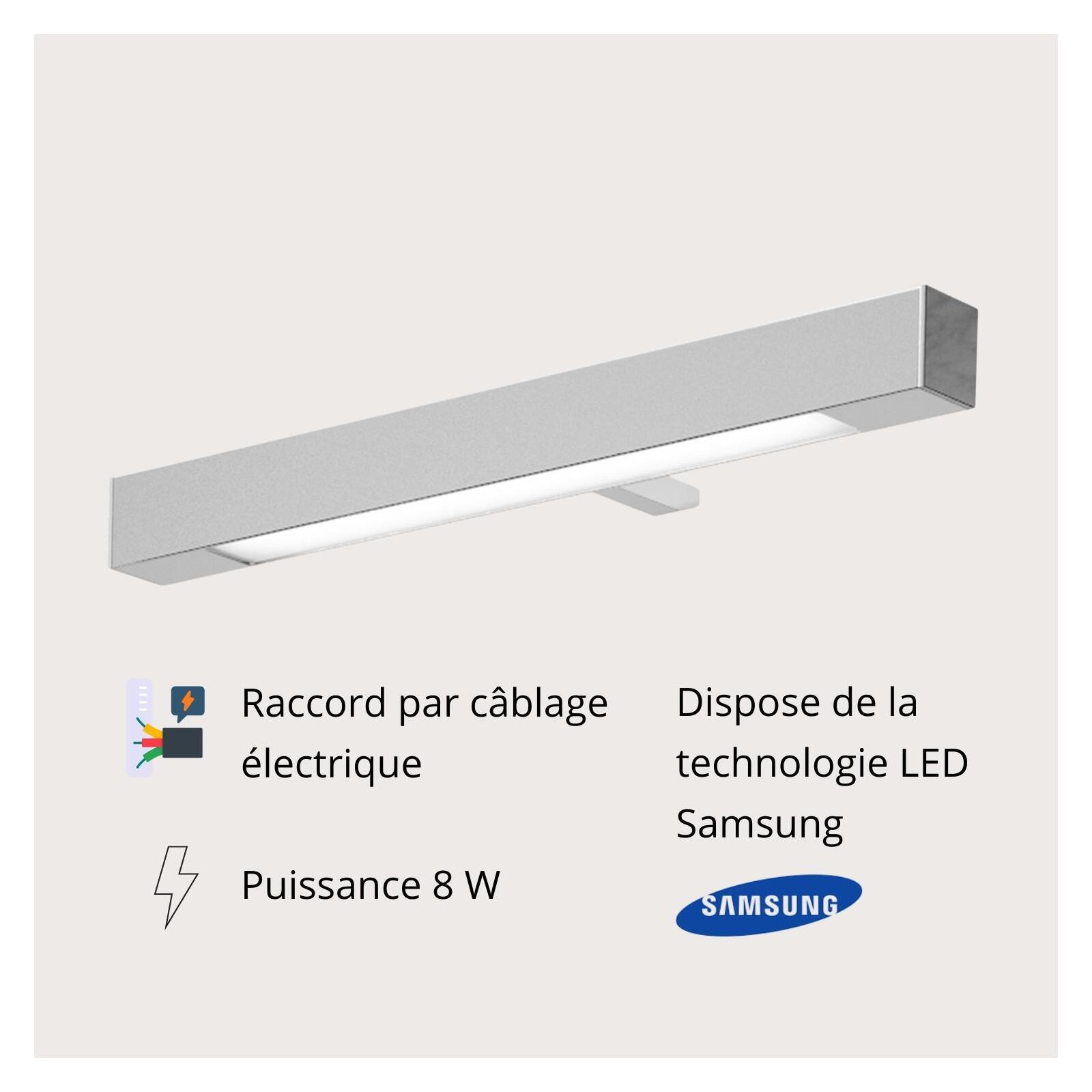 Spot LED chromé rectangulaire  en plastique 30cm