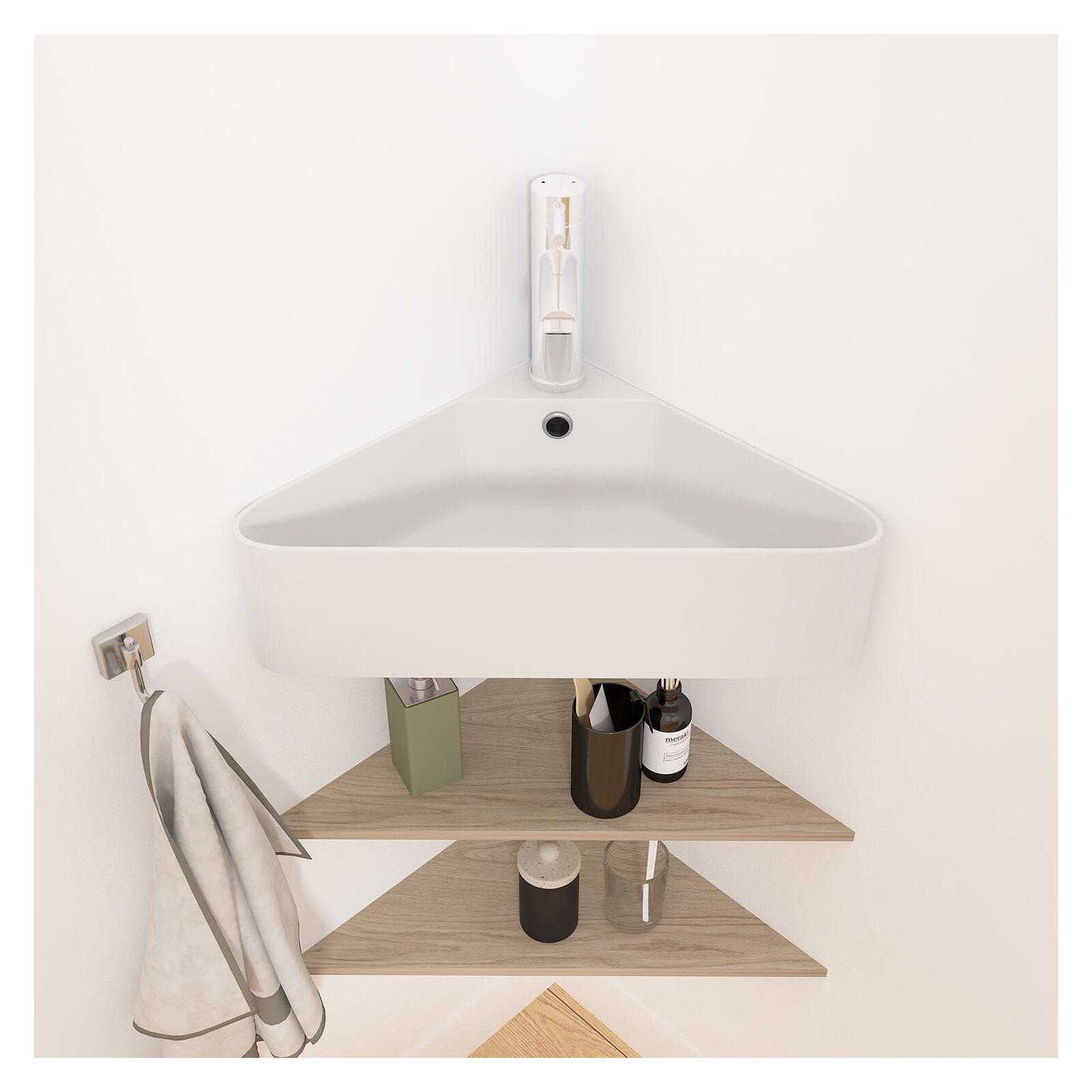 Vasque à suspendre d'angle en céramique blanche 42,5cm Vasque à suspendre d'angle en céramique blanche 42,5cm