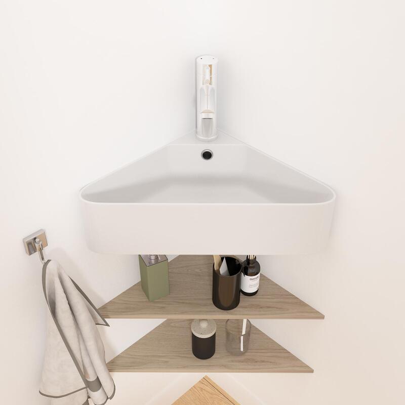 Vasque à suspendre d'angle en céramique blanche 42,5cm