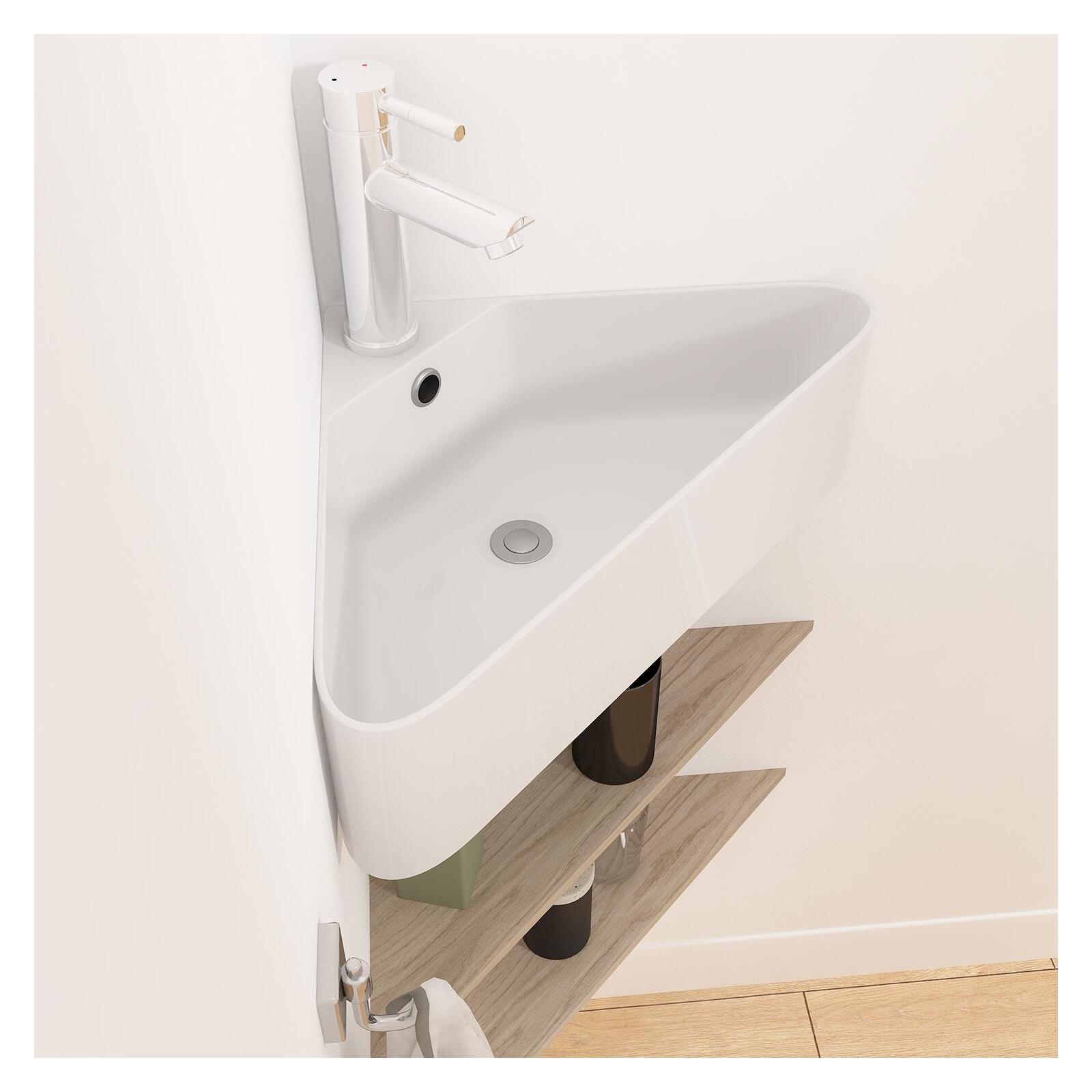 Vasque à suspendre d'angle en céramique blanche 42,5cm Vasque à suspendre d'angle en céramique blanche 42,5cm