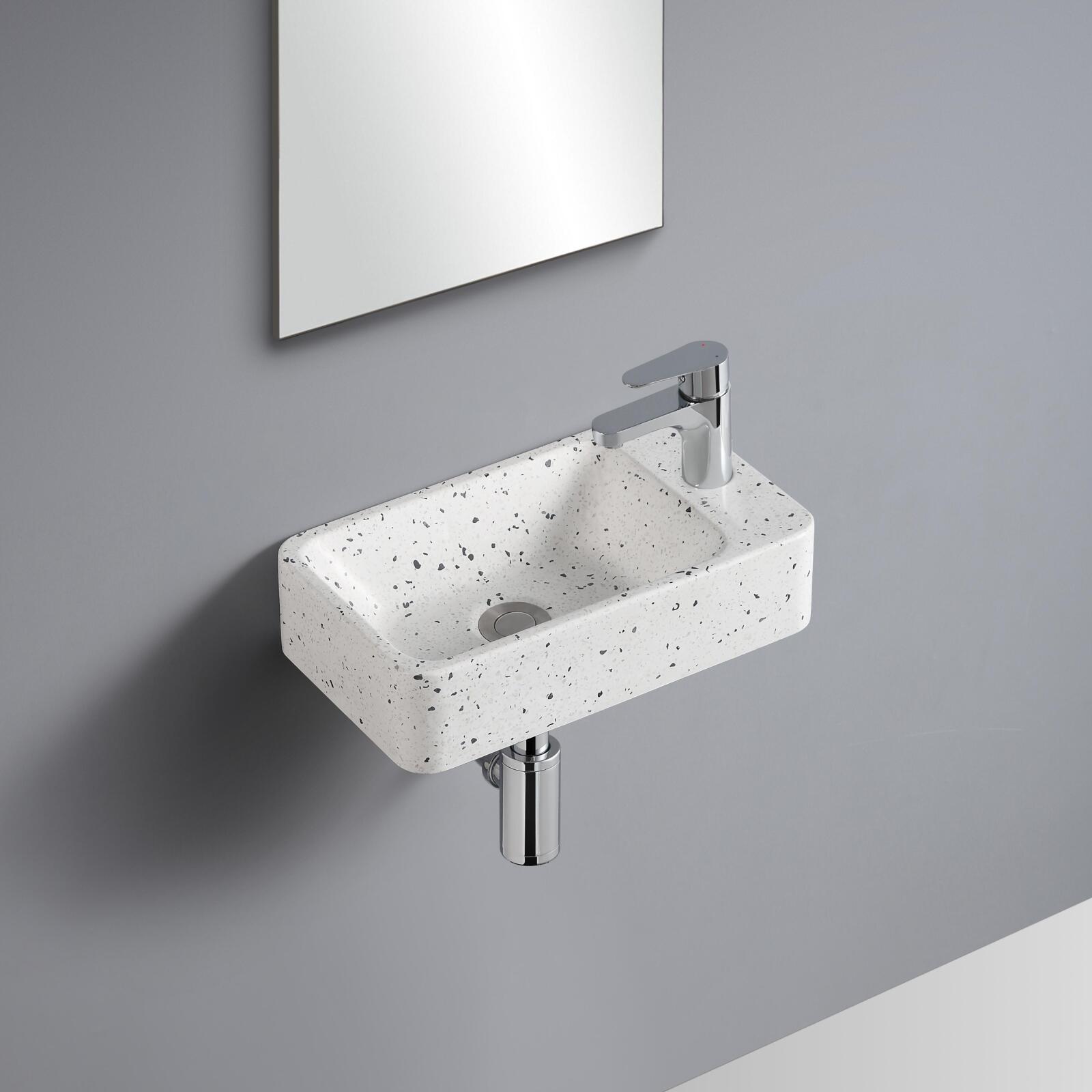Vasque lave-mains à suspendre rectangle en terrazzo 45x28cm