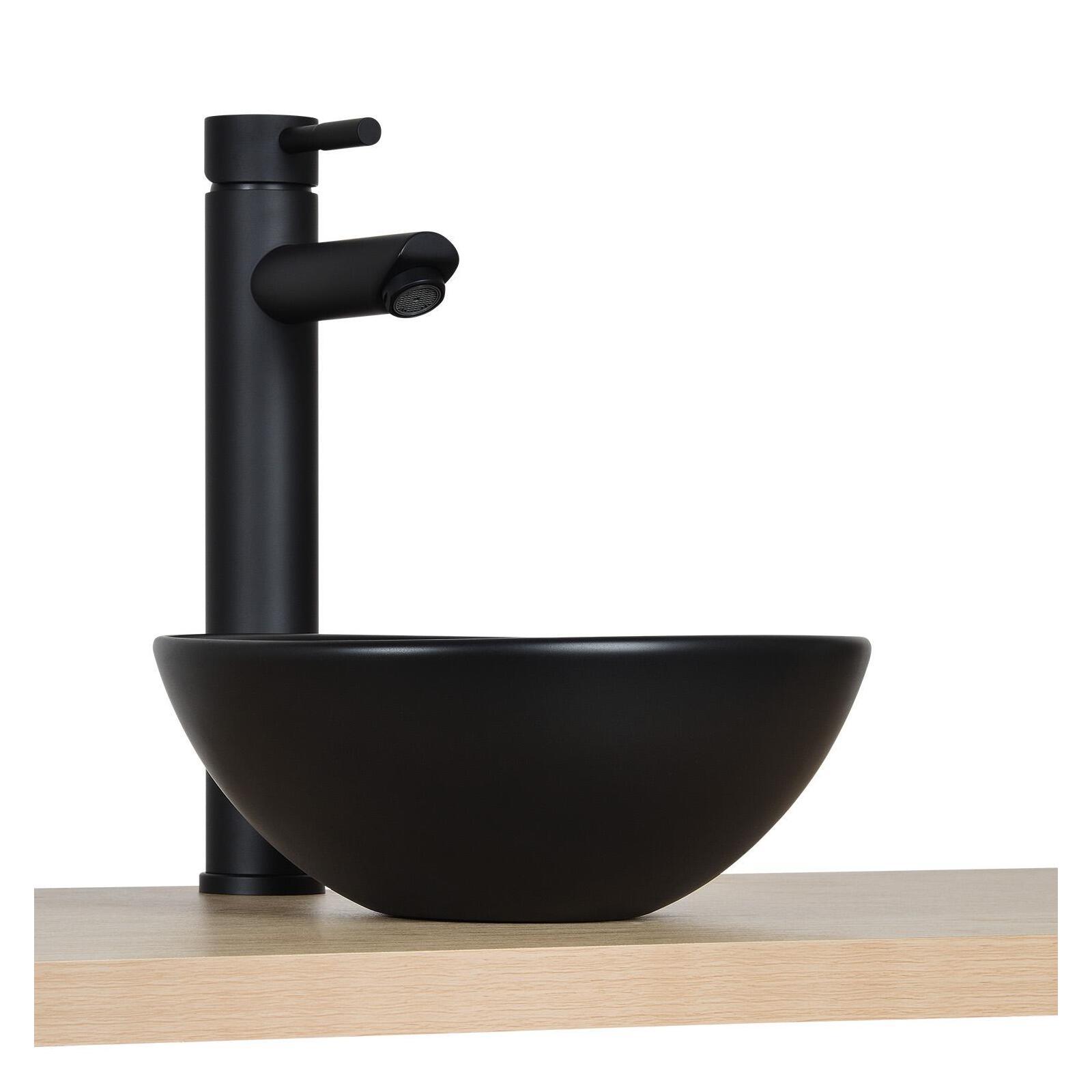 Vasque lave-mains à poser ronde en céramique noir 26cm