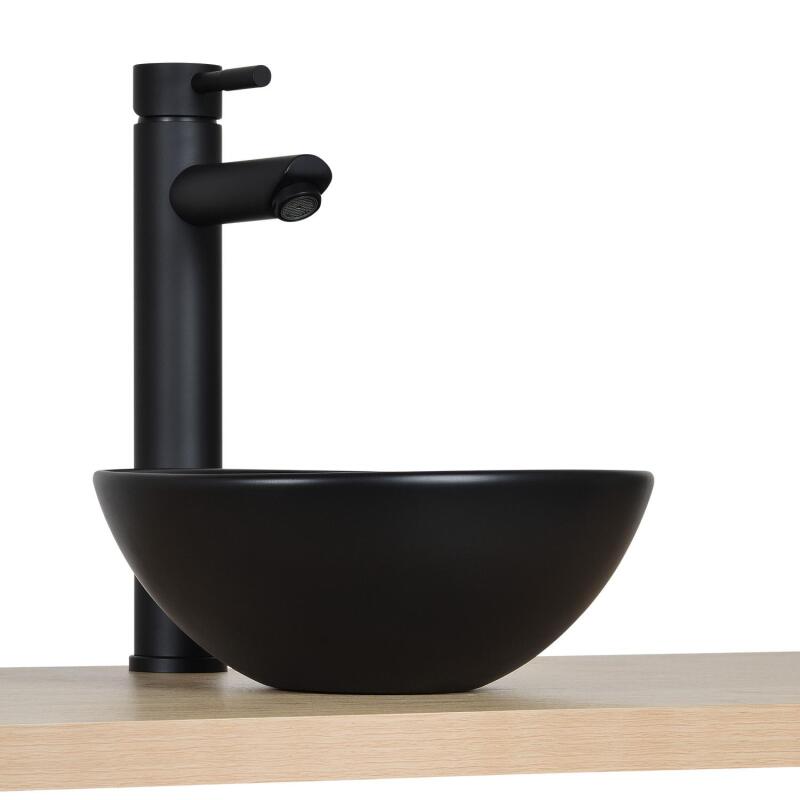 Vasque lave-mains à poser ronde en céramique noir 26cm