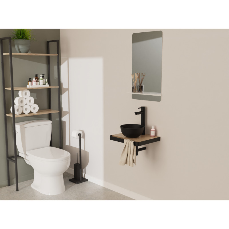 Vasque lave-mains à poser ronde en céramique noir 26cm