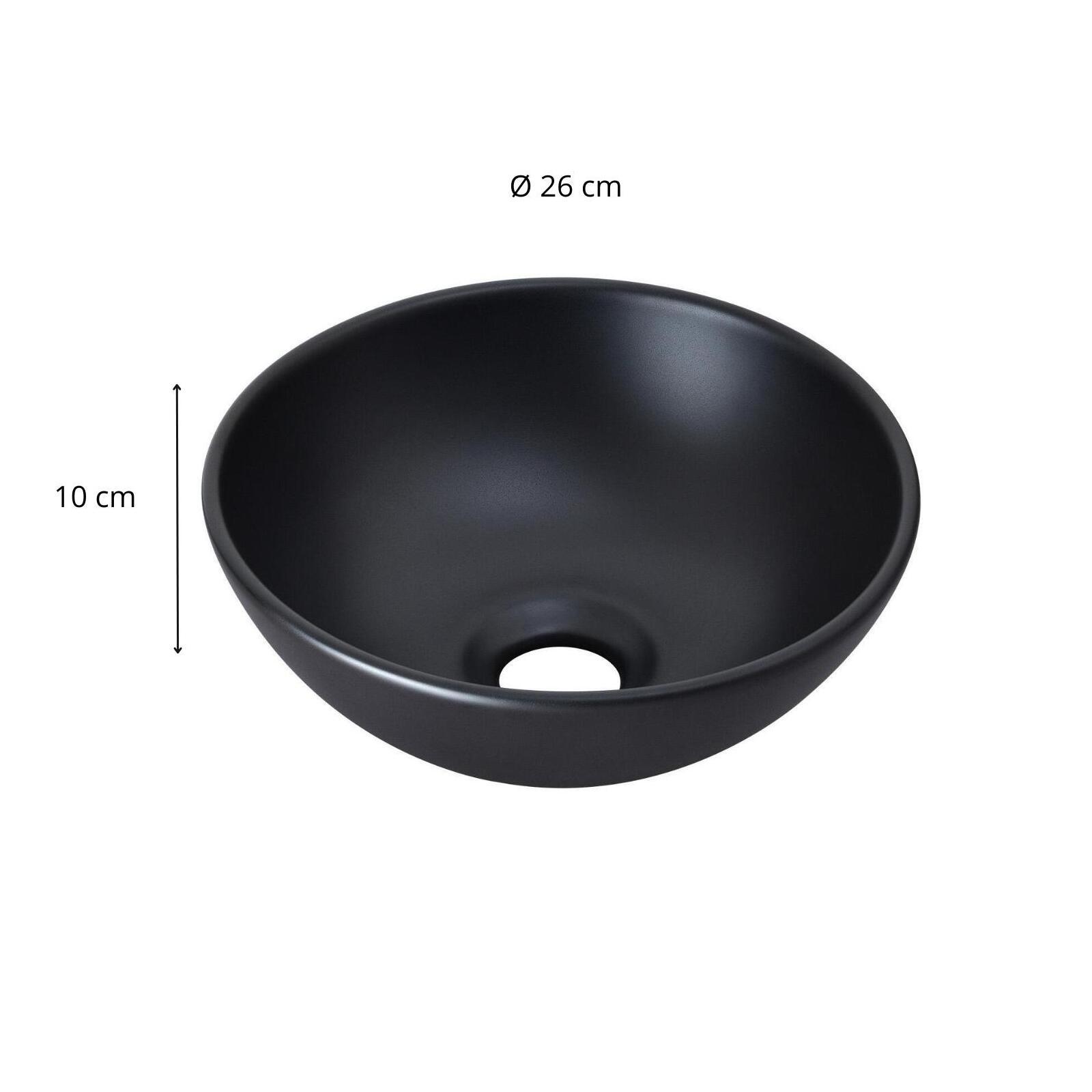 Vasque lave-mains à poser ronde en céramique noir 26cm