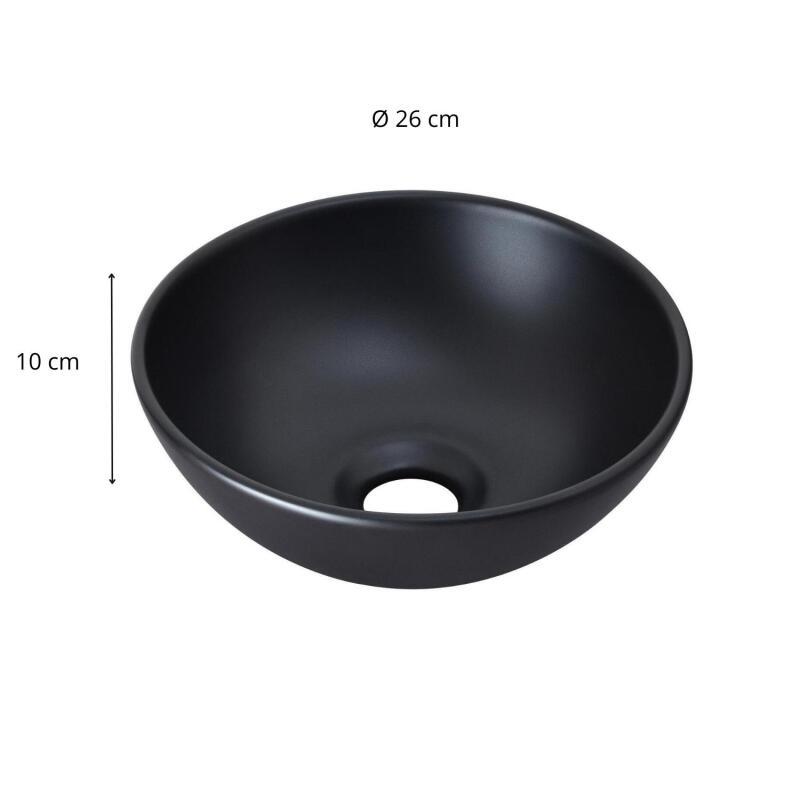 Vasque lave-mains à poser ronde en céramique noir 26cm