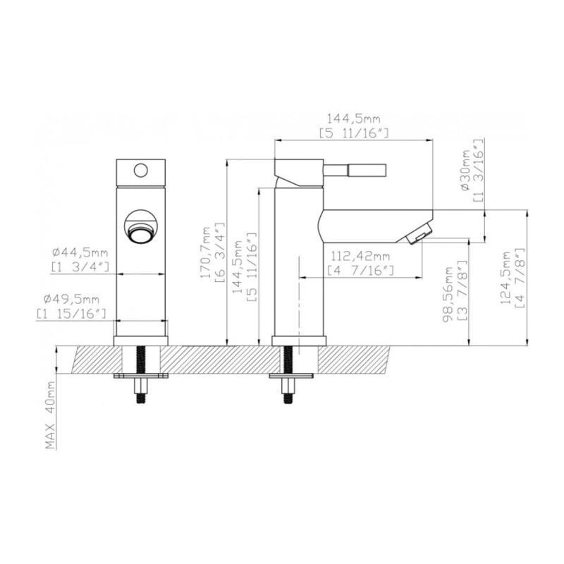 Robinet de salle de bain mitigeur bec bas chromé H17cm
