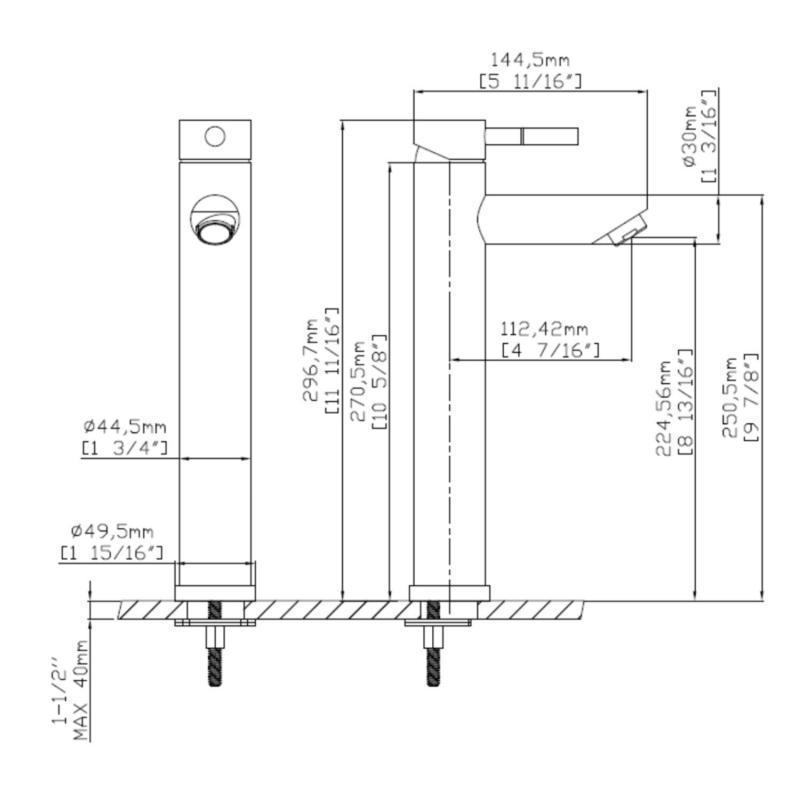 Robinet de salle de bain mitigeur bec haut noir H29.7cm