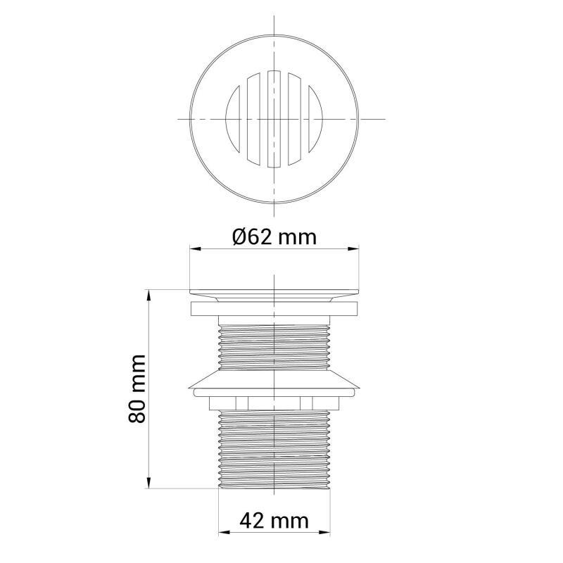 Bonde à écoulement libre à grille chromée - sans trop plein