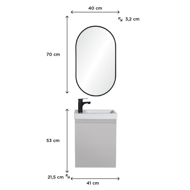 Ensemble lave-mains suspendu + robinet noir + miroir ovale