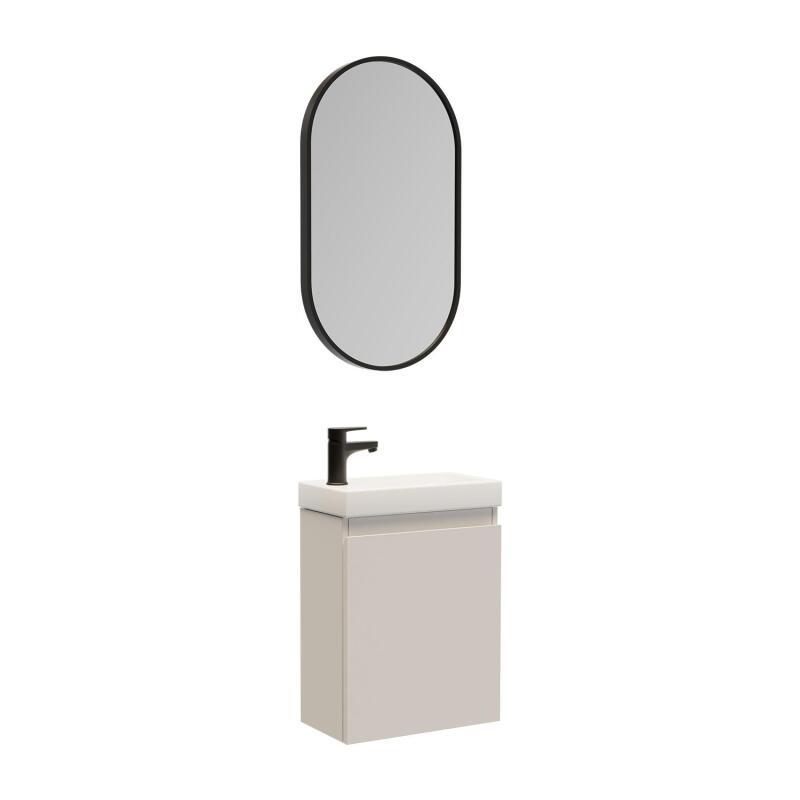 Ensemble lave-mains suspendu + robinet noir + miroir ovale