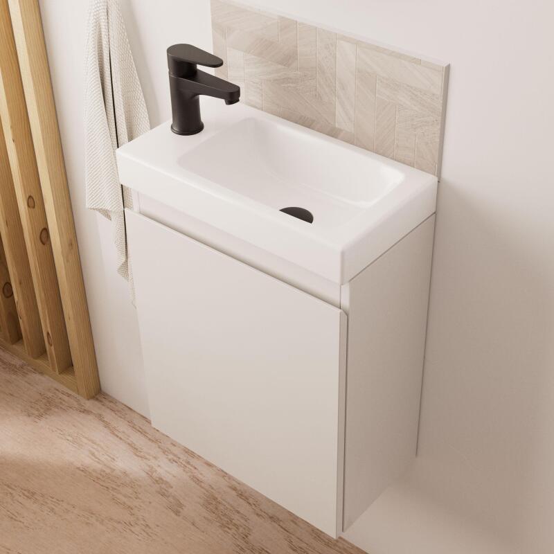 Ensemble lave-mains suspendu + robinet noir + miroir ovale