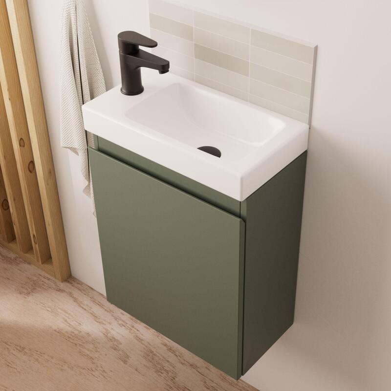 Ensemble lave-mains suspendu + robinet noir + miroir ovale