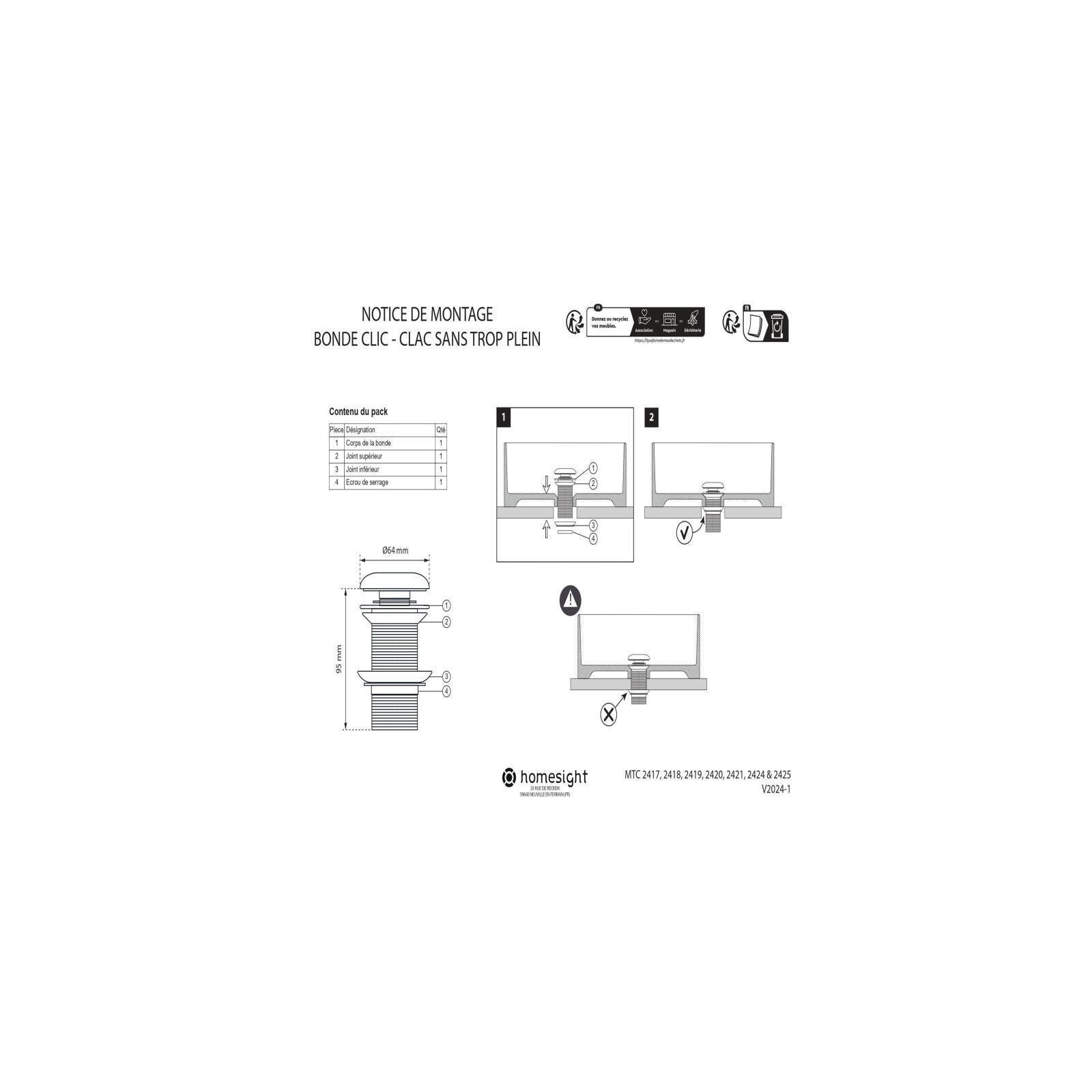 Bonde clic-clac en béton - sans trop plein.