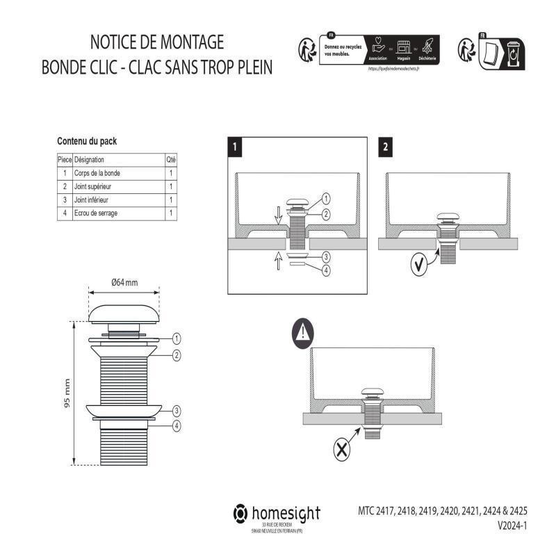 Bonde clic-clac en béton - sans trop plein.