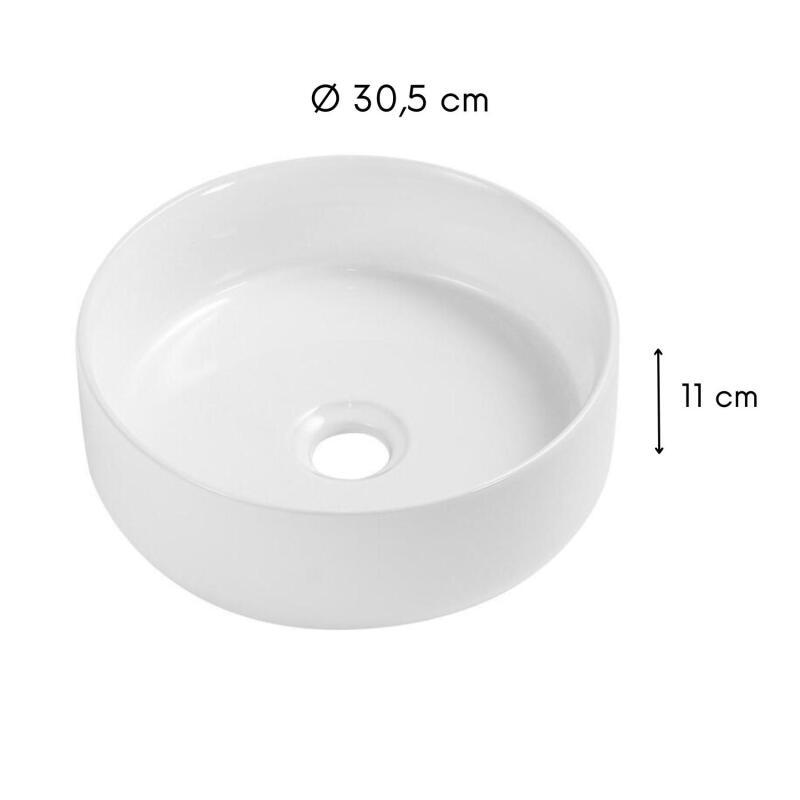 Vasque à poser ronde en céramique blanche 30,5cm