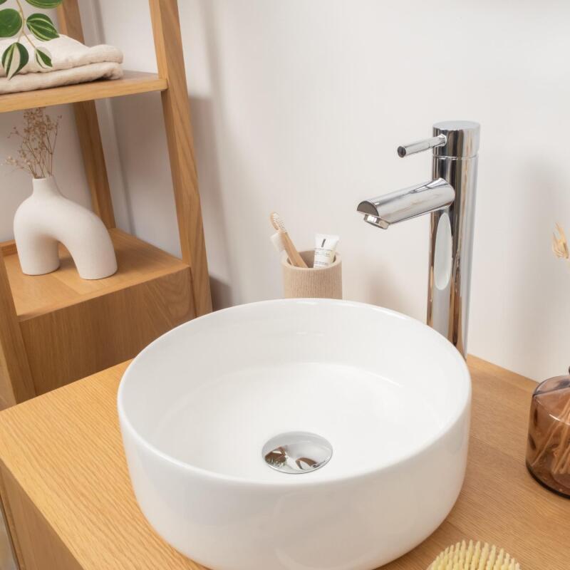 Vasque à poser ronde en céramique blanche 30,5cm