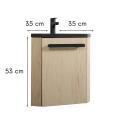 Ensemble meuble lave-mains d'angle décor chêne vasque noire SKINO avec robinet noir