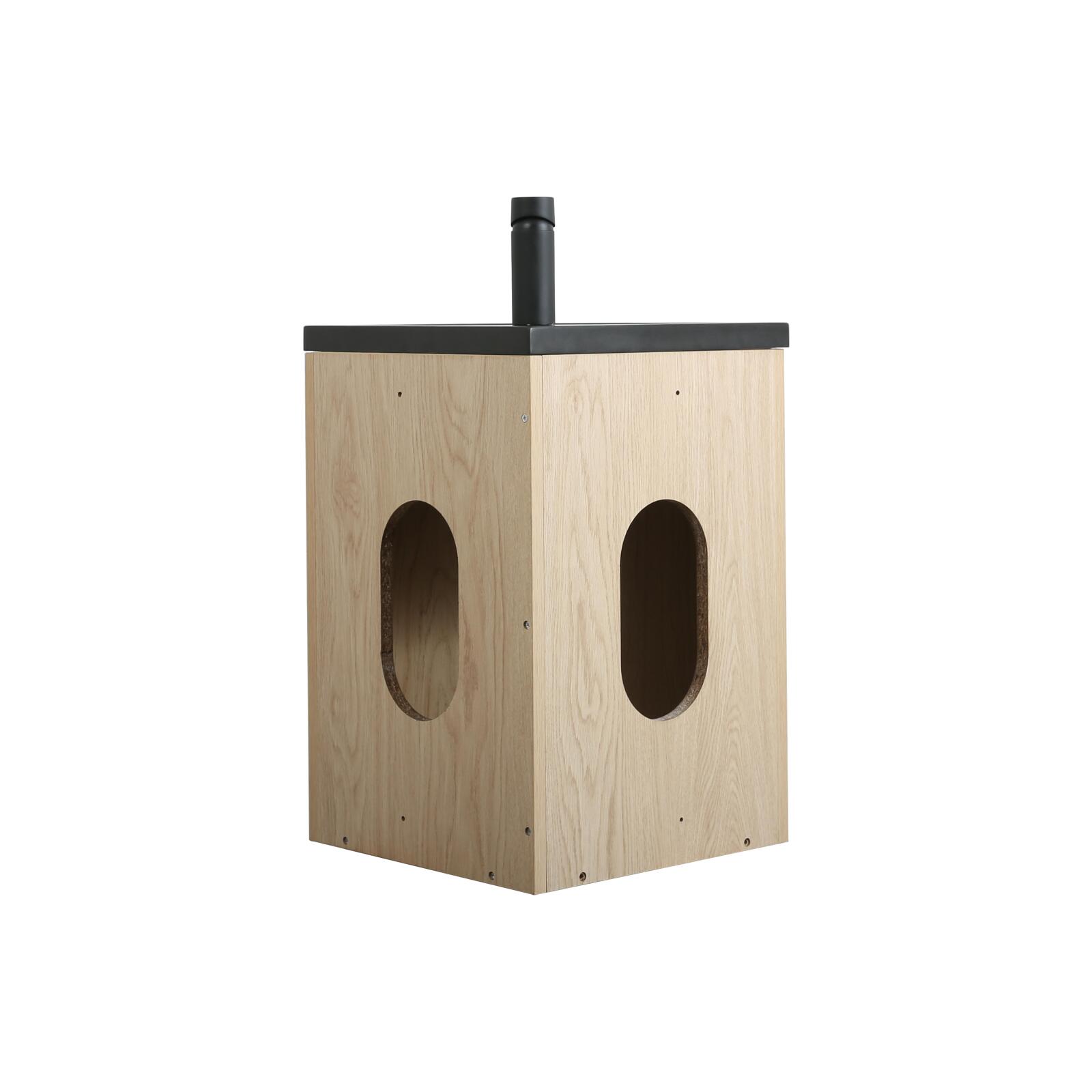 Ensemble meuble lave-mains d'angle décor chêne vasque noire SKINO avec robinet noir